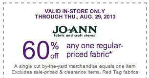Joann Fabrics Get 60 Off Any One Regular Priced Fabric W