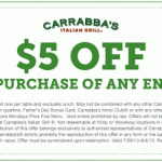 Carrabbas Italian Grill – $5 Off Any Entree Printable Coupon (Valid 7/29-8/4)