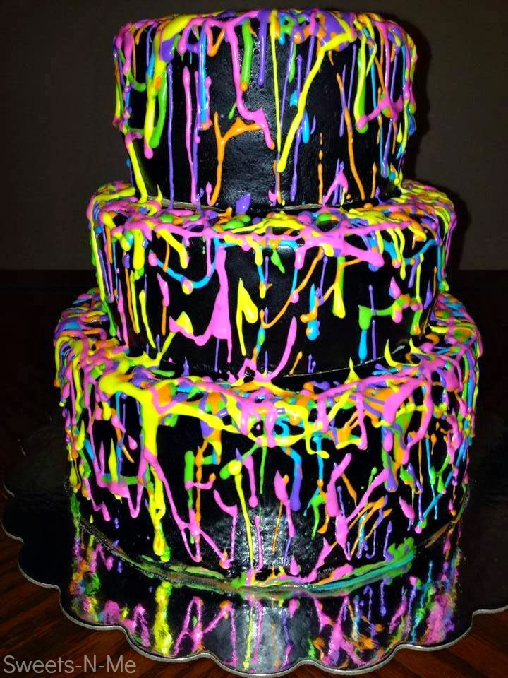 Awesome Neon Splatter Birthday Cake Idea