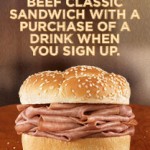 Arbys Coupon: Get a FREE Roast Beef Sandwich w/ Purchase of a Drink