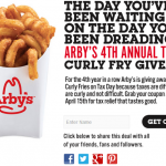 Arby’s Coupon: Free Snack-Sized Curly Fries (4/15)