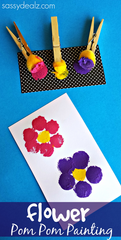 Flower Pom Pom Painting Craft for Kids